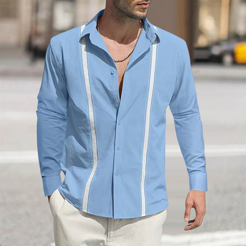 Men's Lapel Colorblock Long Sleeve Cardigan Shirt