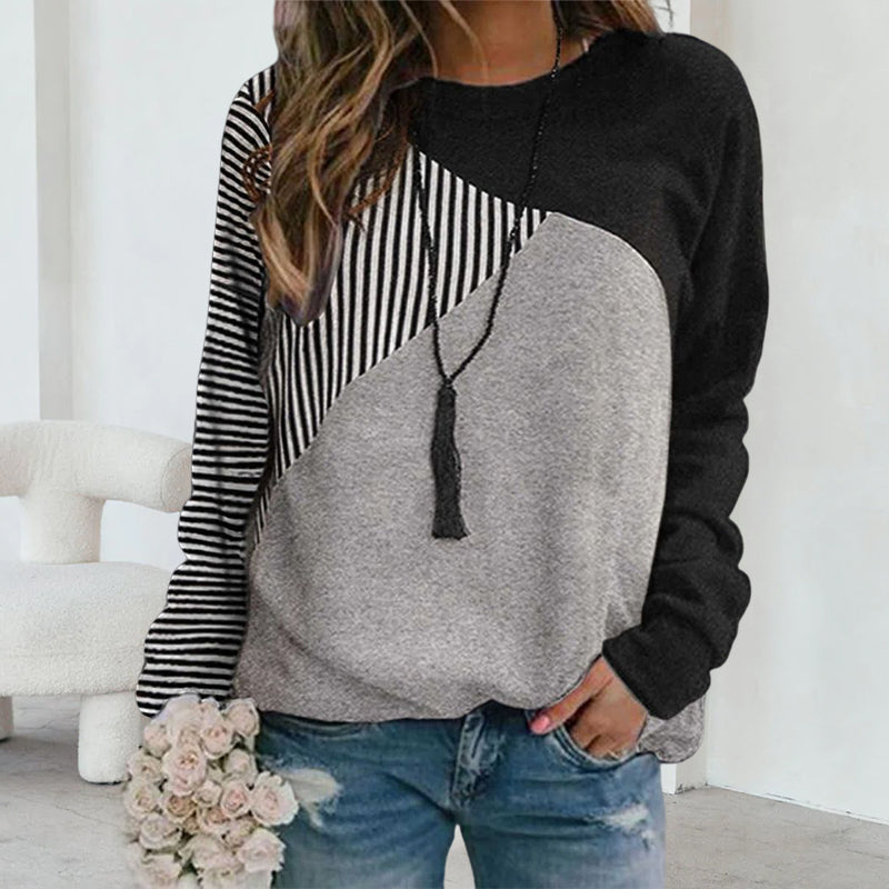 Striped Colorblock Crew Neck Sweatshirt
