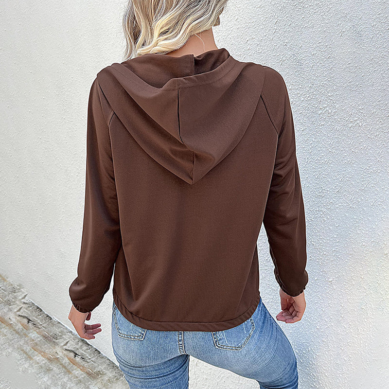 Ladies Casual Hooded Button Pullover Sweatshirt
