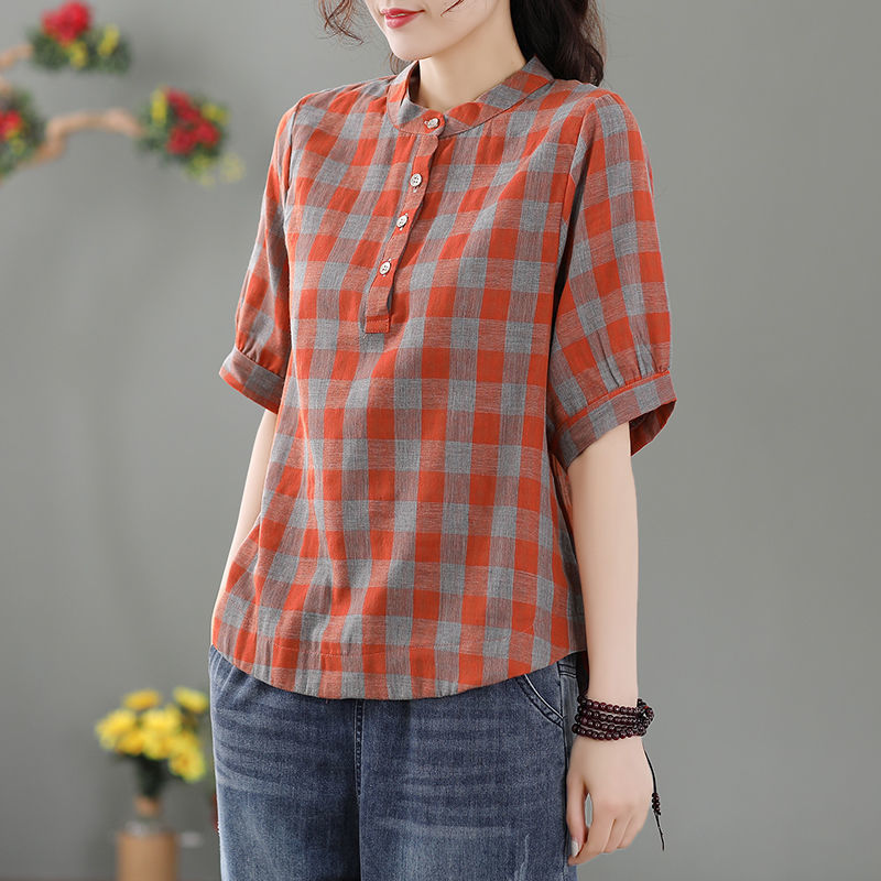 Vintage Plaid Lantern Sleeve Top