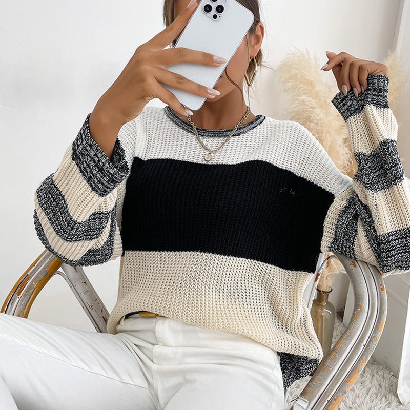 Crew Neck Contrast Sweater