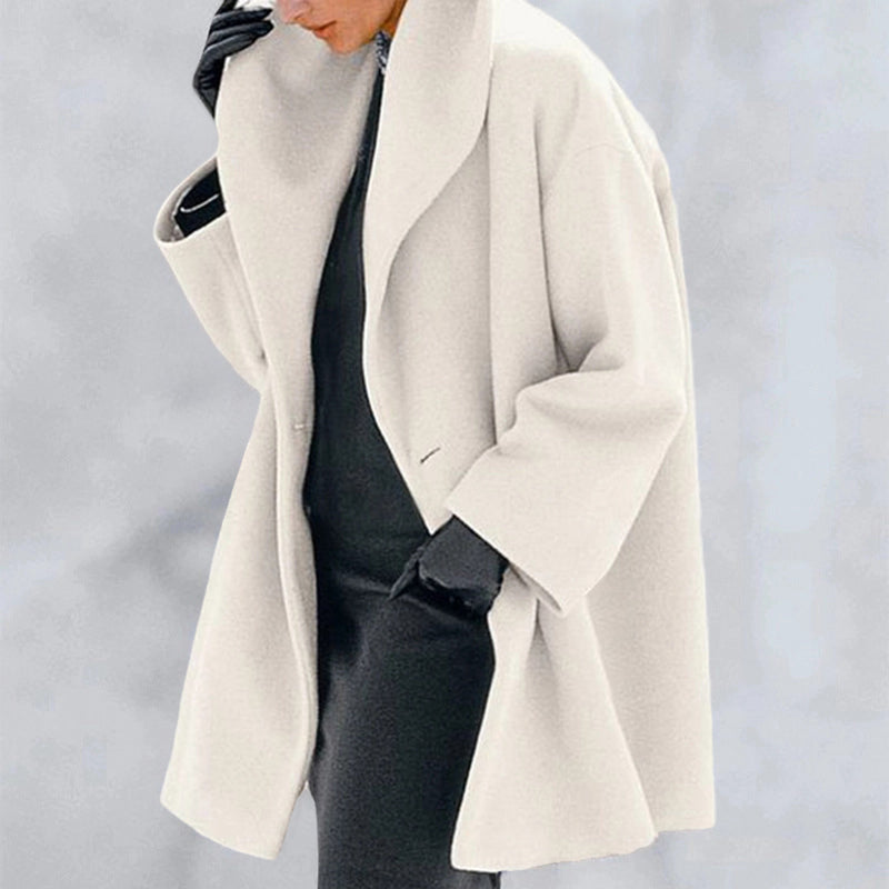 Round Neck Loose Hooded Woolen Coat