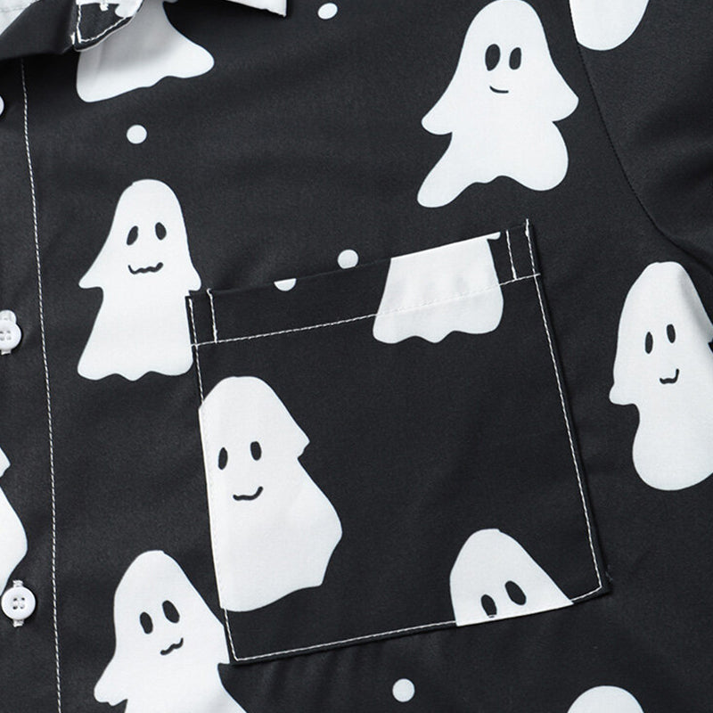 Men's Cute Ghost Print Halloween Short Sleeve Shirts