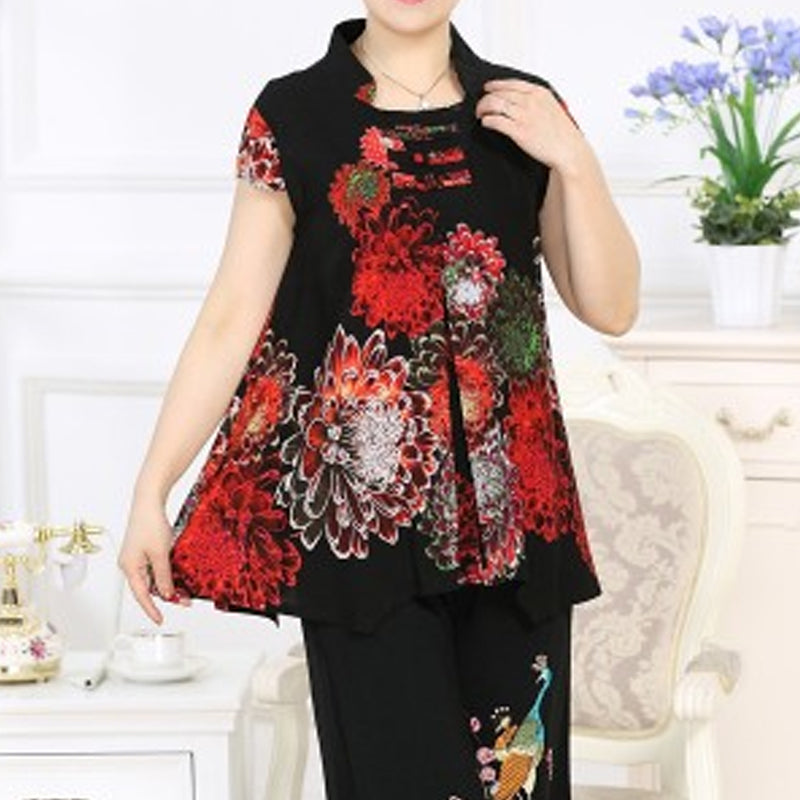 Elderly Cotton and Linen Two Piece Set