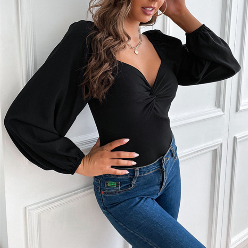 Women's Deep V Neck Long Sleeve Bodysuit
