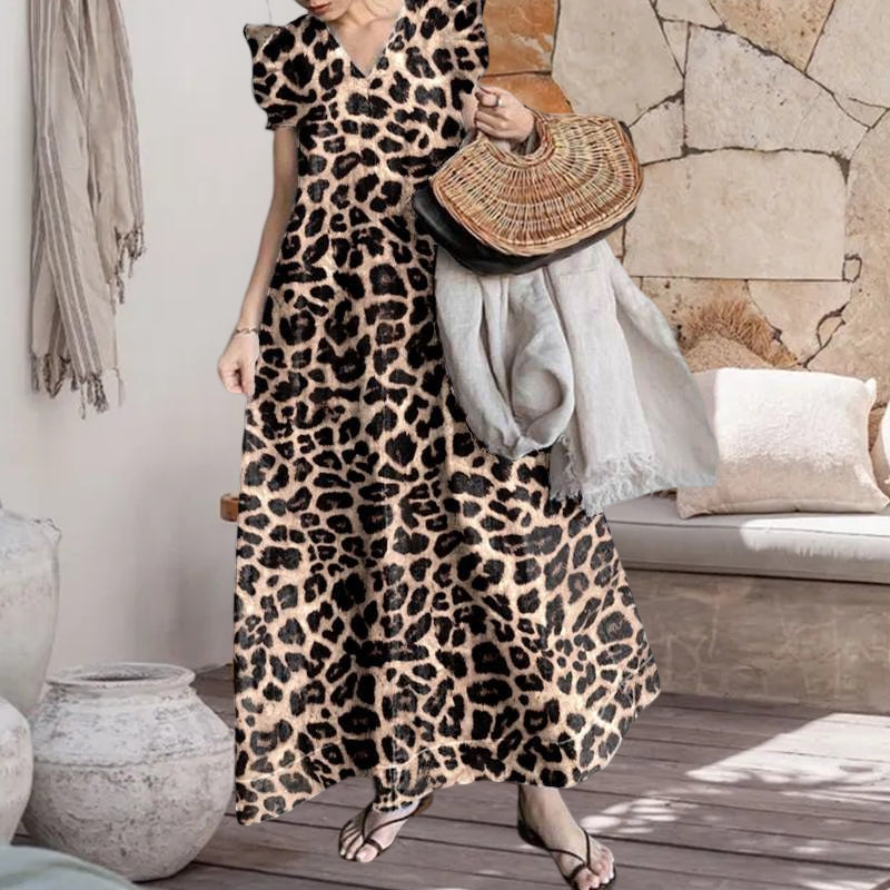 Leopard Print Commuter Long Dress