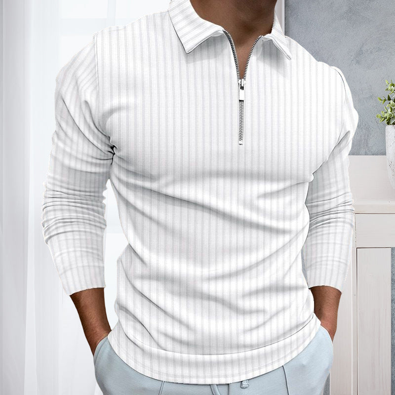 Polo Shirt Zipper Stripe Long Sleeve Men's Polo Shirt