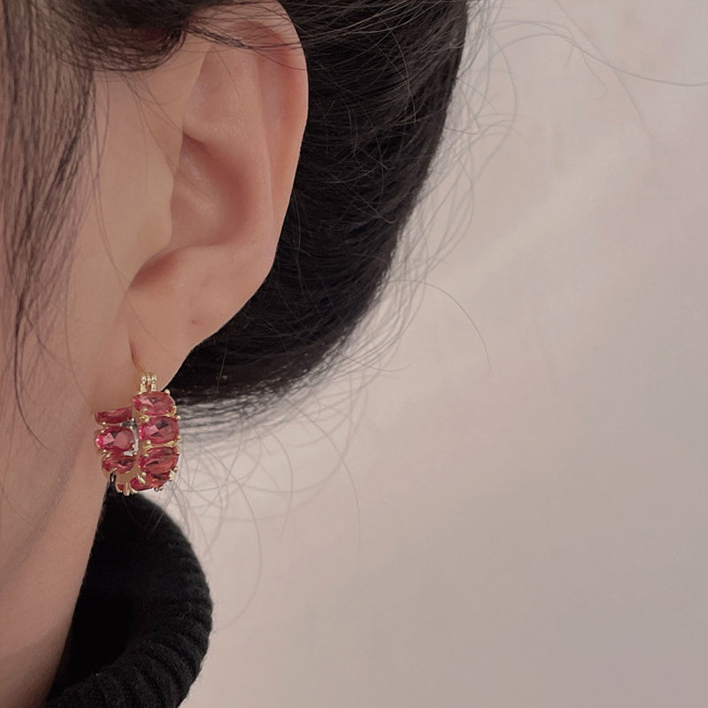 Exquisite Red Zircon Hoop Earrings