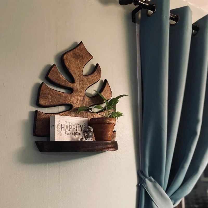 Wooden Monstera Wall Shelf