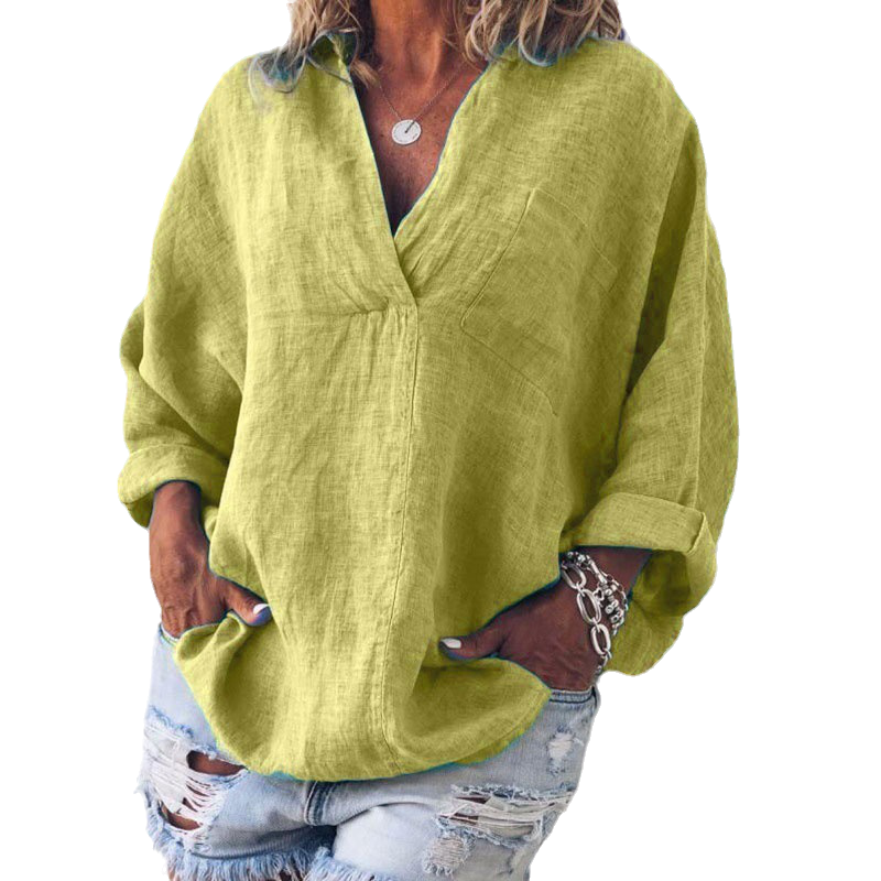 Oversized Loose Long Sleeve V-Neck Linen Shirt
