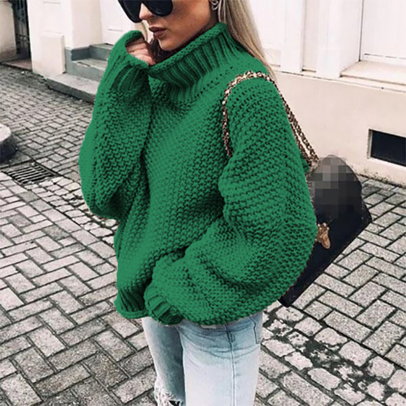 Solid Color Long Sleeve Turtleneck Pullover Sweater
