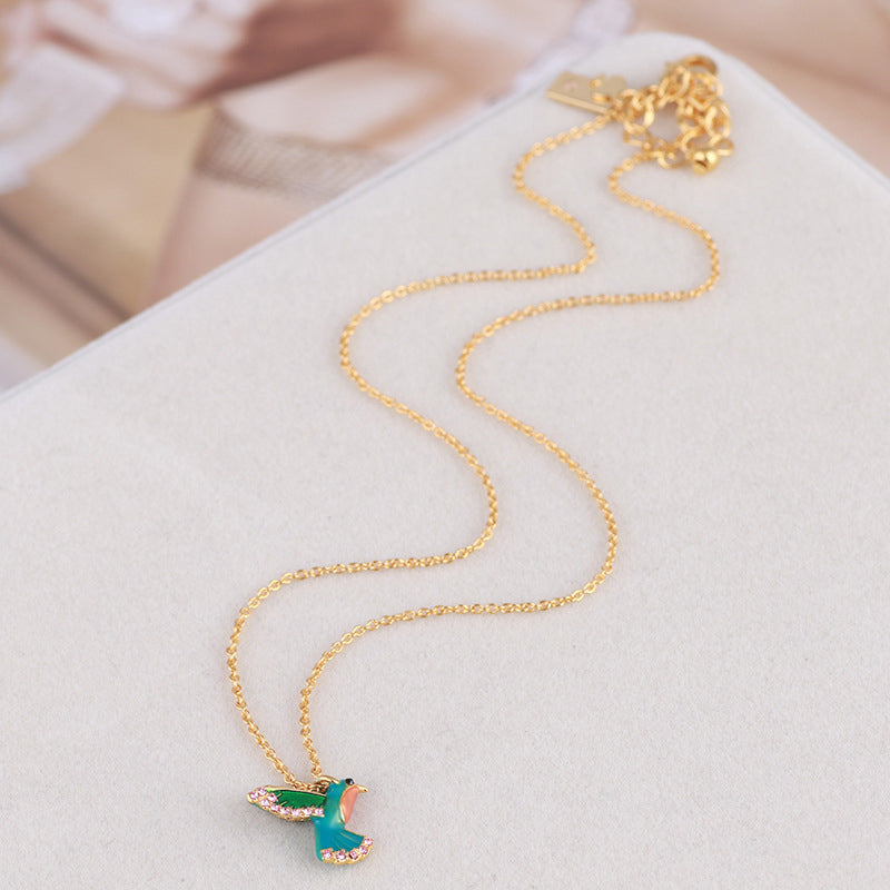 Colorful Diamond Hummingbird Necklace