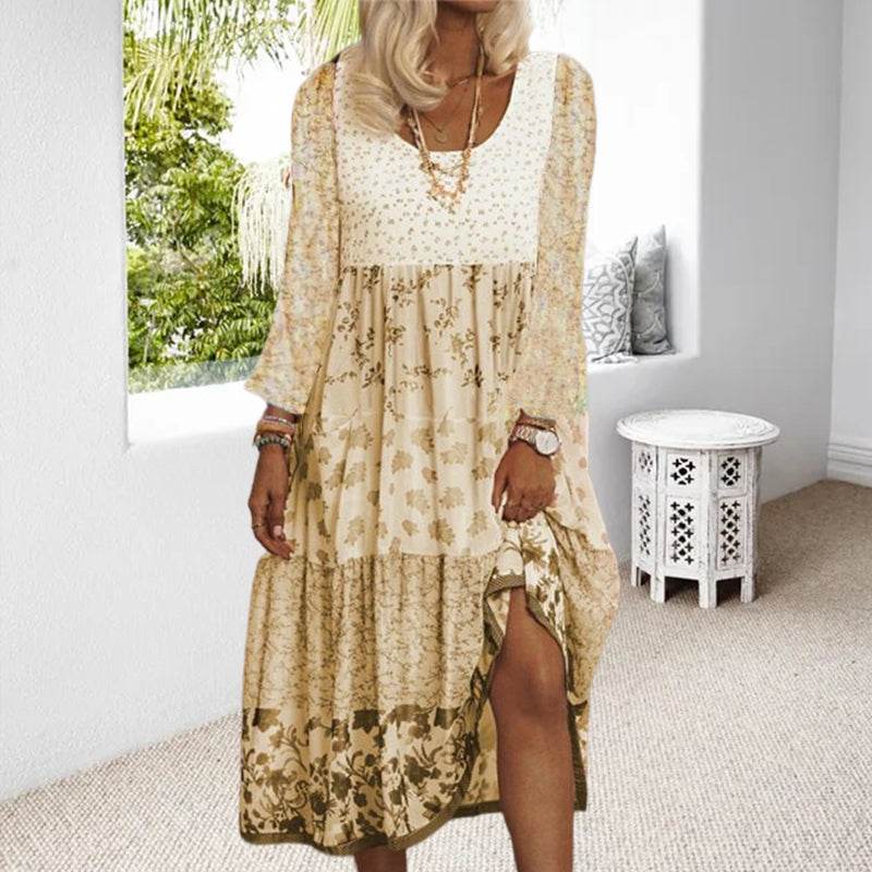 Casual Floral Print Short Sleeve Crew Neck Midi Dress