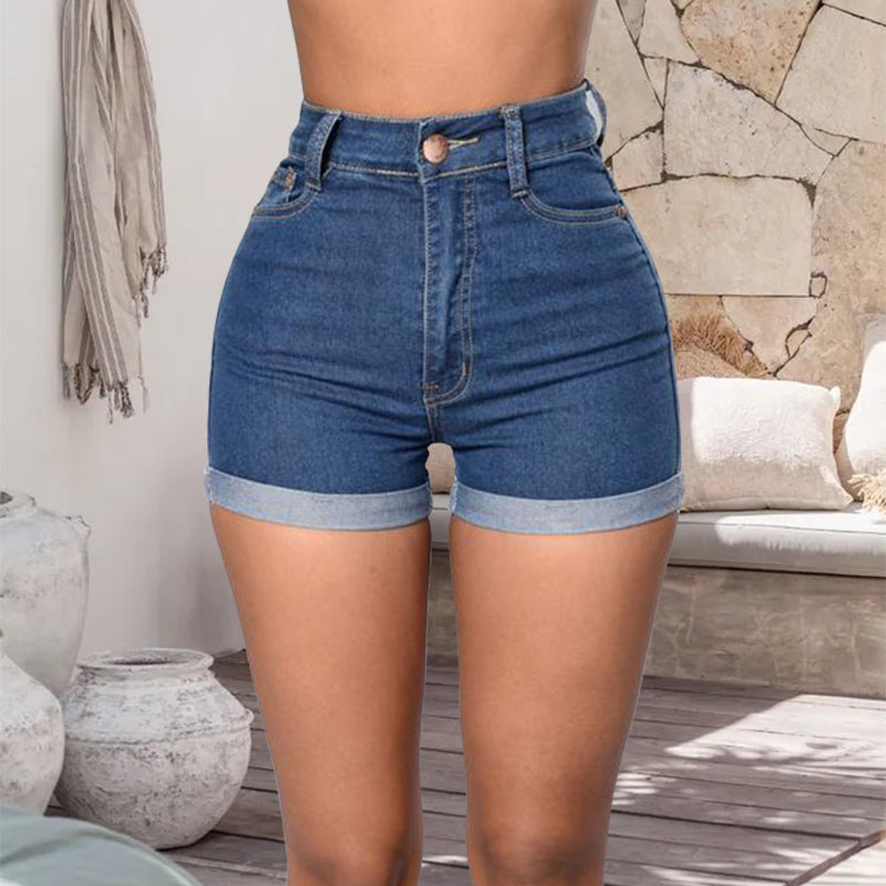 Roll Hem High Waist Denim Shorts