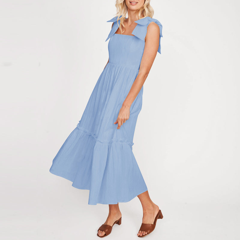 Plain Lace-Up Ruffle Dress