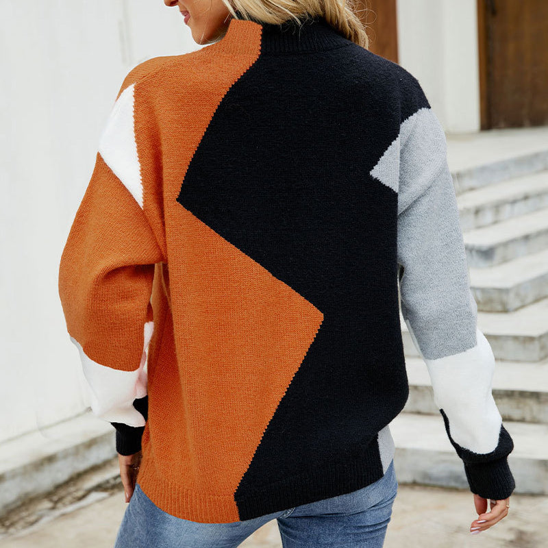 Round Neck Panels Contrast Knitwear