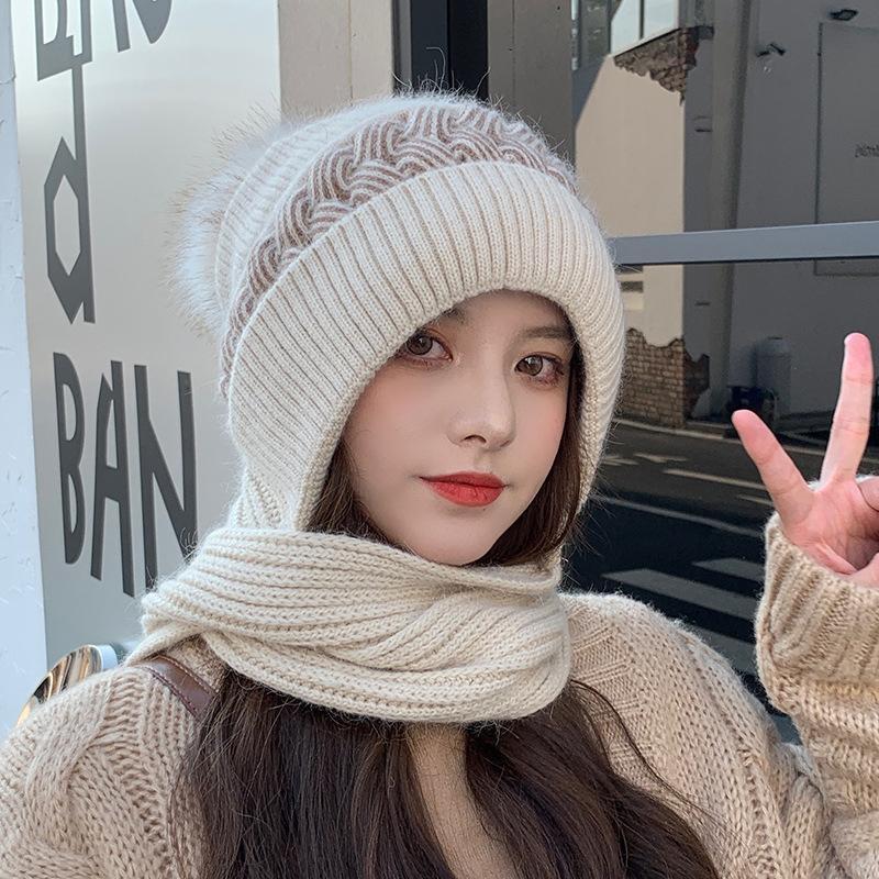 All-match cute knitted chunky hat scarf