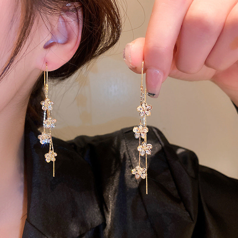 Flower Long Tassel Earrings