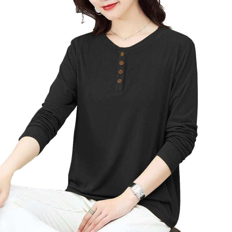 Solid Color Versatile Round Neck Tops