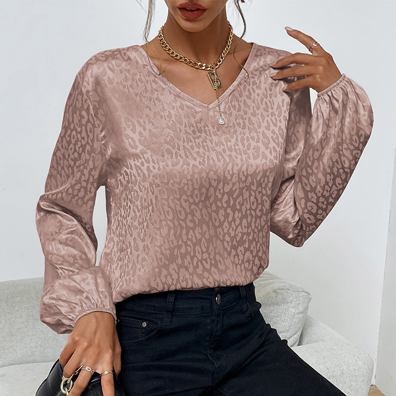 V-Neck Pullover Leopard Print Shirt