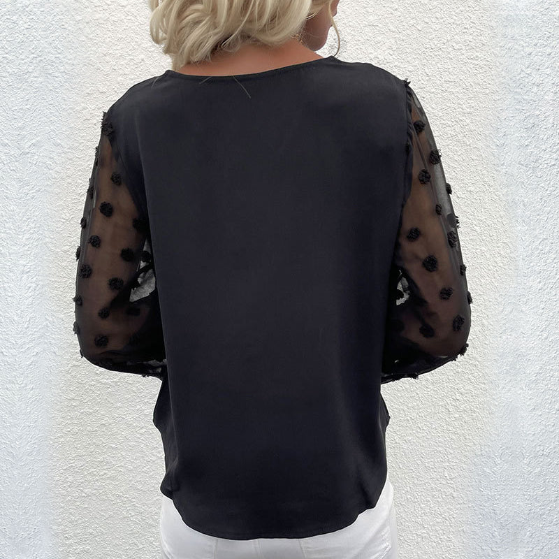 V-neck Long-sleeved Lace Chiffon Shirt