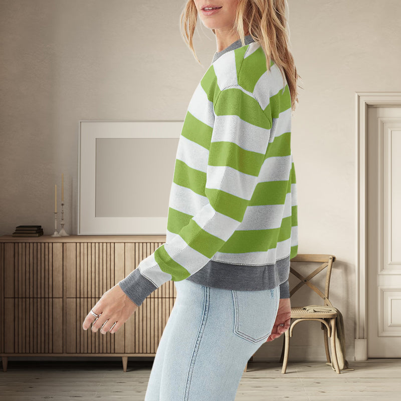 Round Neck Striped Fashion Slim Fit Long Sleeve Sweatshirt