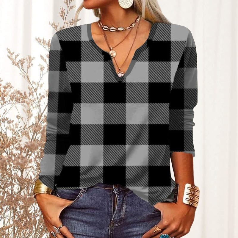 Plaid V-neck T-shirt