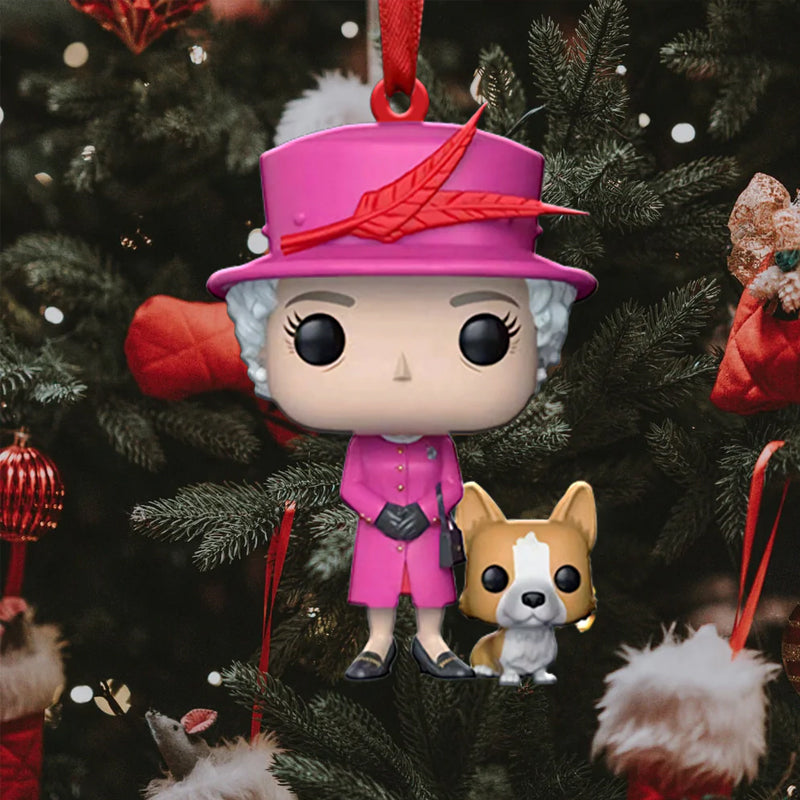 Queen Elizabeth II with Corgi - Christmas Ornament