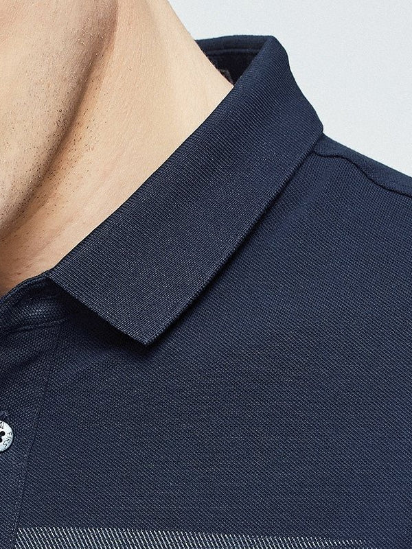 Men's Striped Long-Sleeve Casual Elastic Lapel Polo Shirt