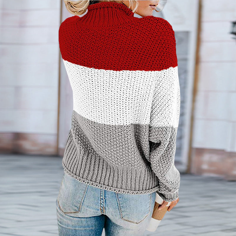 Thick Line Colorblock Turtleneck Sweater