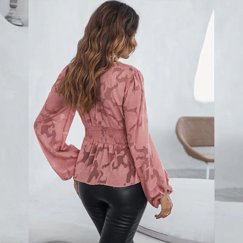 Jacquard Waist Chiffon Shirt