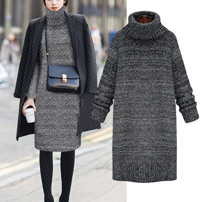 Turtleneck Mid-Length Knit Dress