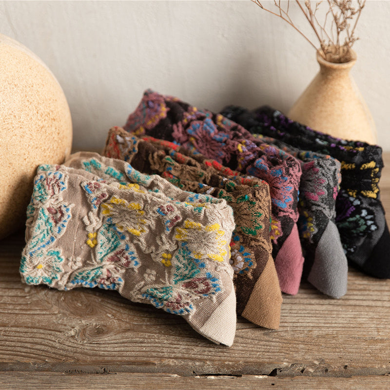 Embossed Floral Mid-calf Socks