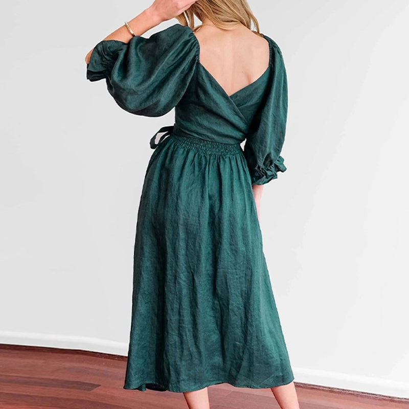 French Ruffled Lantern Sleeves Multi-wear Dress