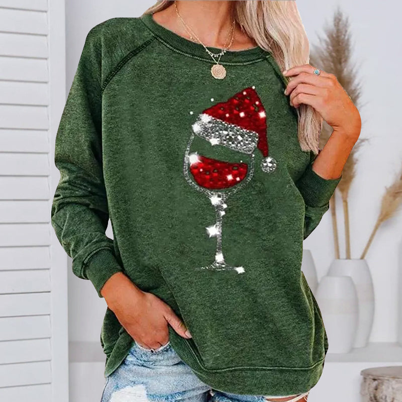 Christmas Wine Glass Print Sweatshirt