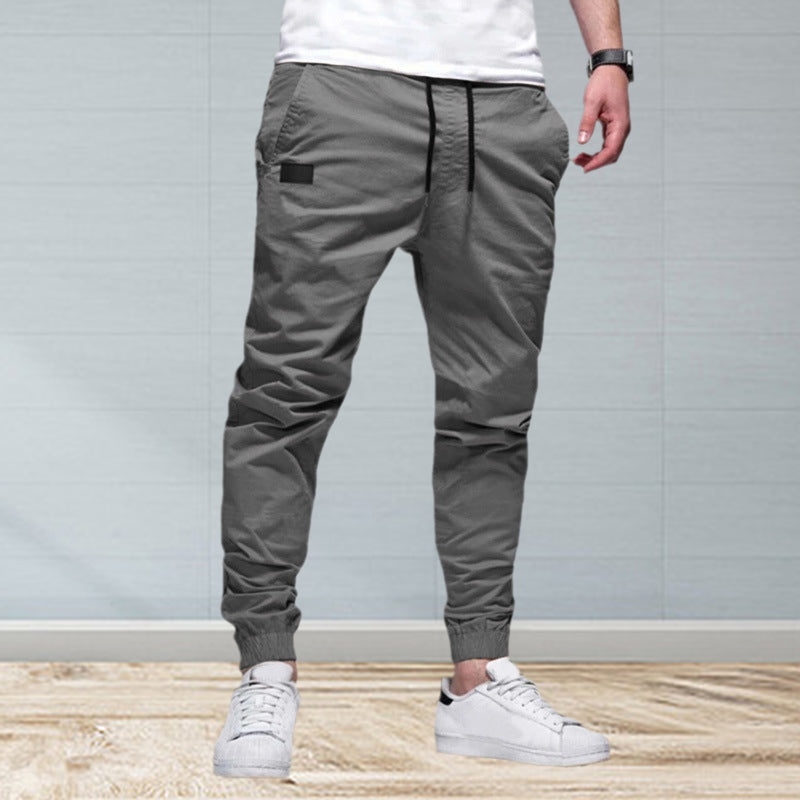 Solid Color Drawstring Casual Pants