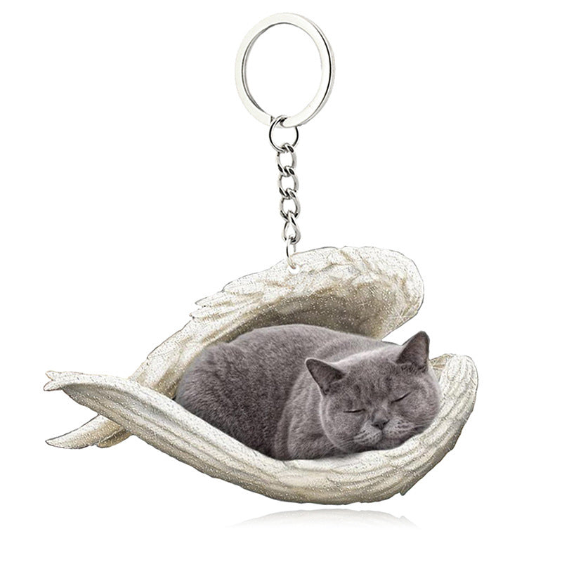 Acrylic Cat Angel Keychain