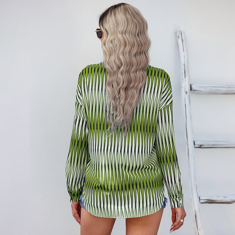 Lapel Long Sleeve Striped Shirt