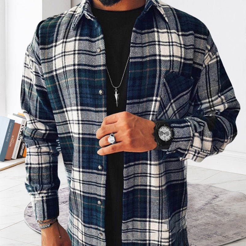 Wool Lapel Single-Breasted Plaid Shirt Jacket