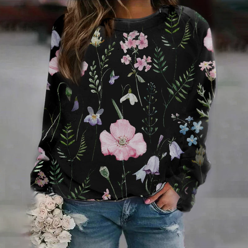 Floral Crew Neck Long Sleeves Sweatshirts