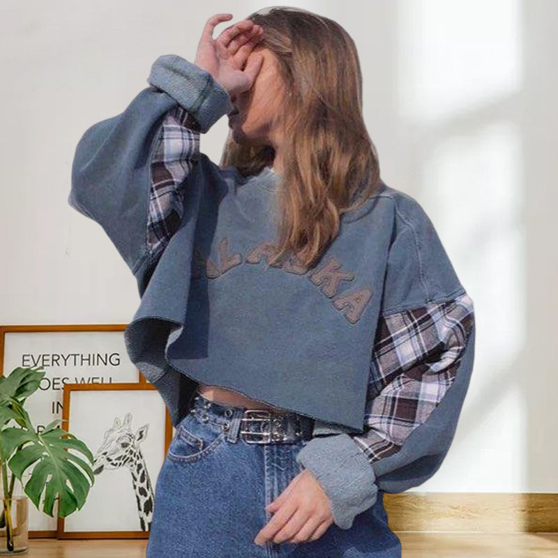 Fleece Pullover Round Neck Short Loose Women's Sweatshirt