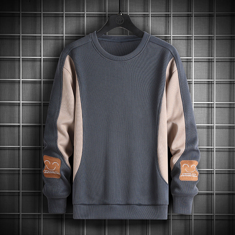 Thread Embroidery Colorblock Pullover Sweatshirt