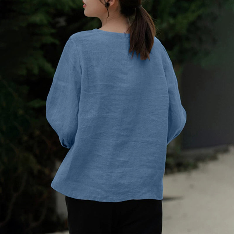 Cotton Linen Square Neck Shirt