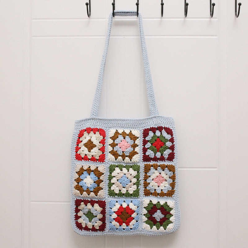 Checkered Knit Shoulder Bag
