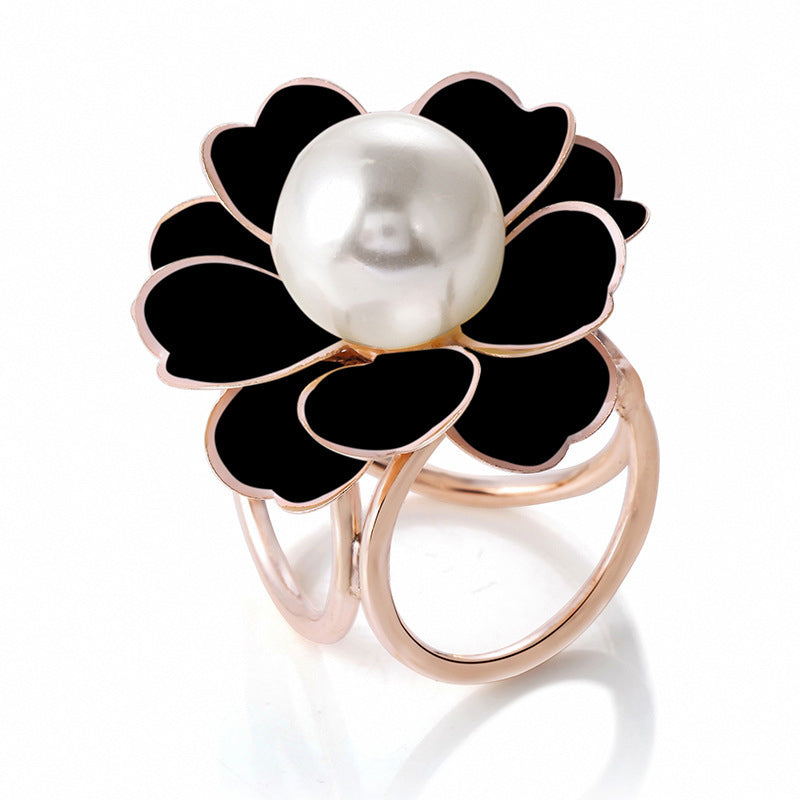 Women's Elegant Pearl Floral Scarf Ring Clip