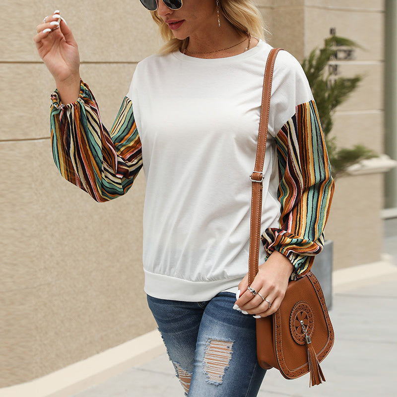 Colorful Striped Sleeve T-Shirt