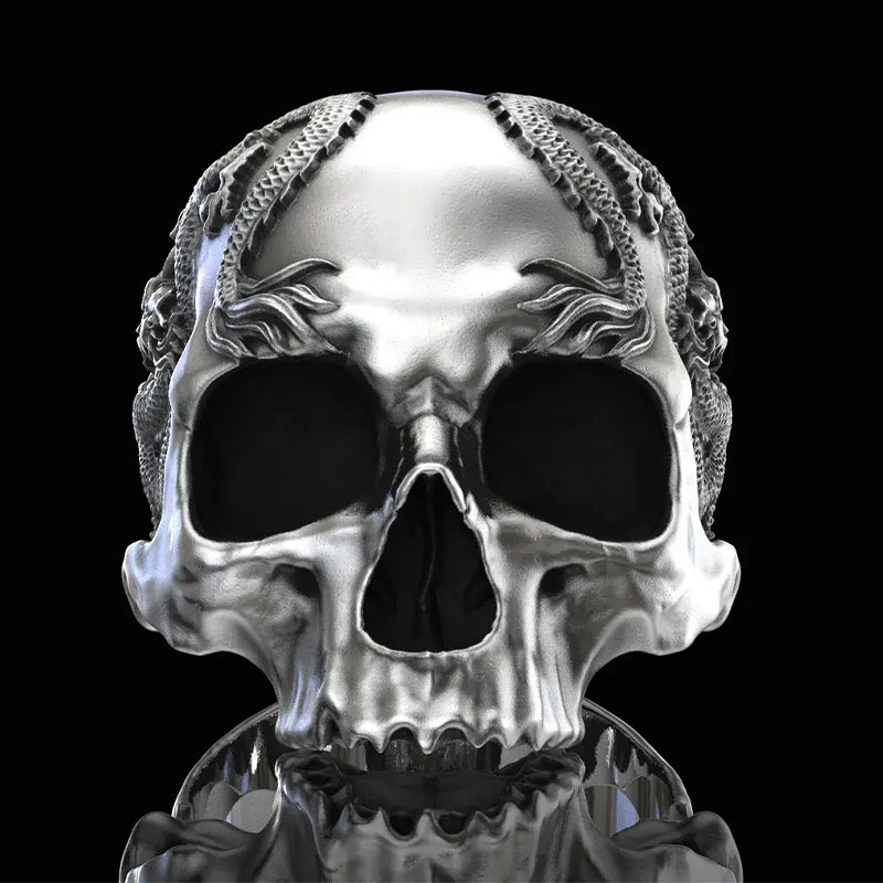 925 Silver Skull And Dragon Ring