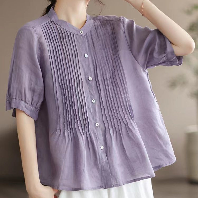Classic Pleated Temperament Fine-Grained Commuter Shirt