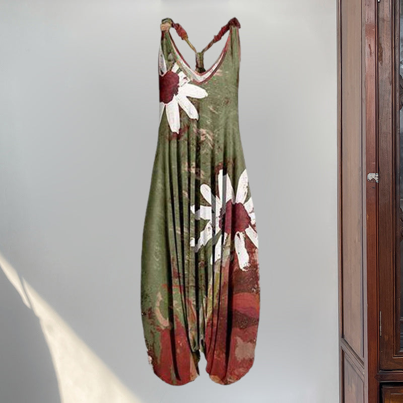 Women Summer Pattern Sleeveless Harem Jumpsuit