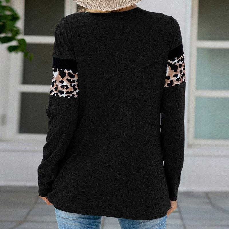 Long Sleeve Paneled Leopard T-Shirt